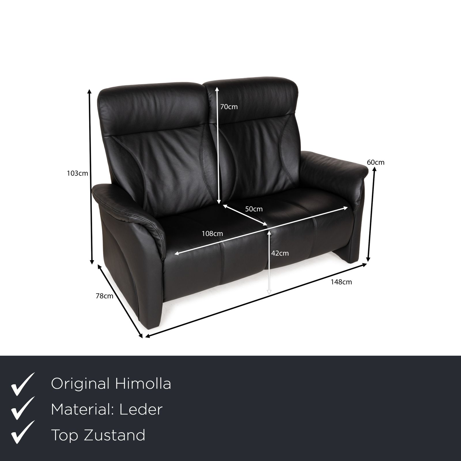 Canapé 2 places Himolla Cumuly en cuir noir photo furniture