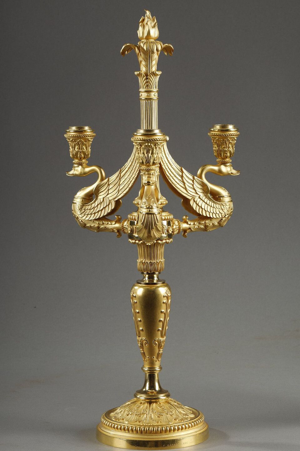 Pair Of Three Light Torches In Chased And Gilded Bronze, Signed Barbedienne photo buy