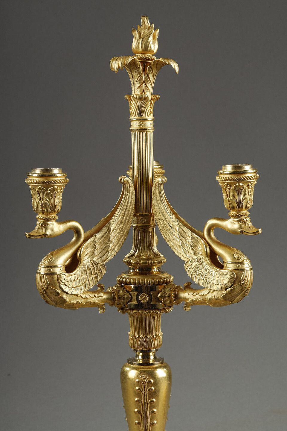 photo furniture Pair Of Three Light Torches In Chased And Gilded Bronze, Signed Barbedienne