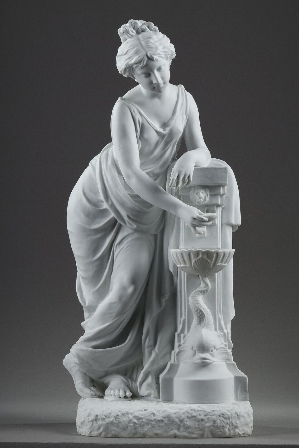 Porcelain Biscuit Sculpture, "Young Woman At The Fountain" By Nicolas Lecorney photo furniture