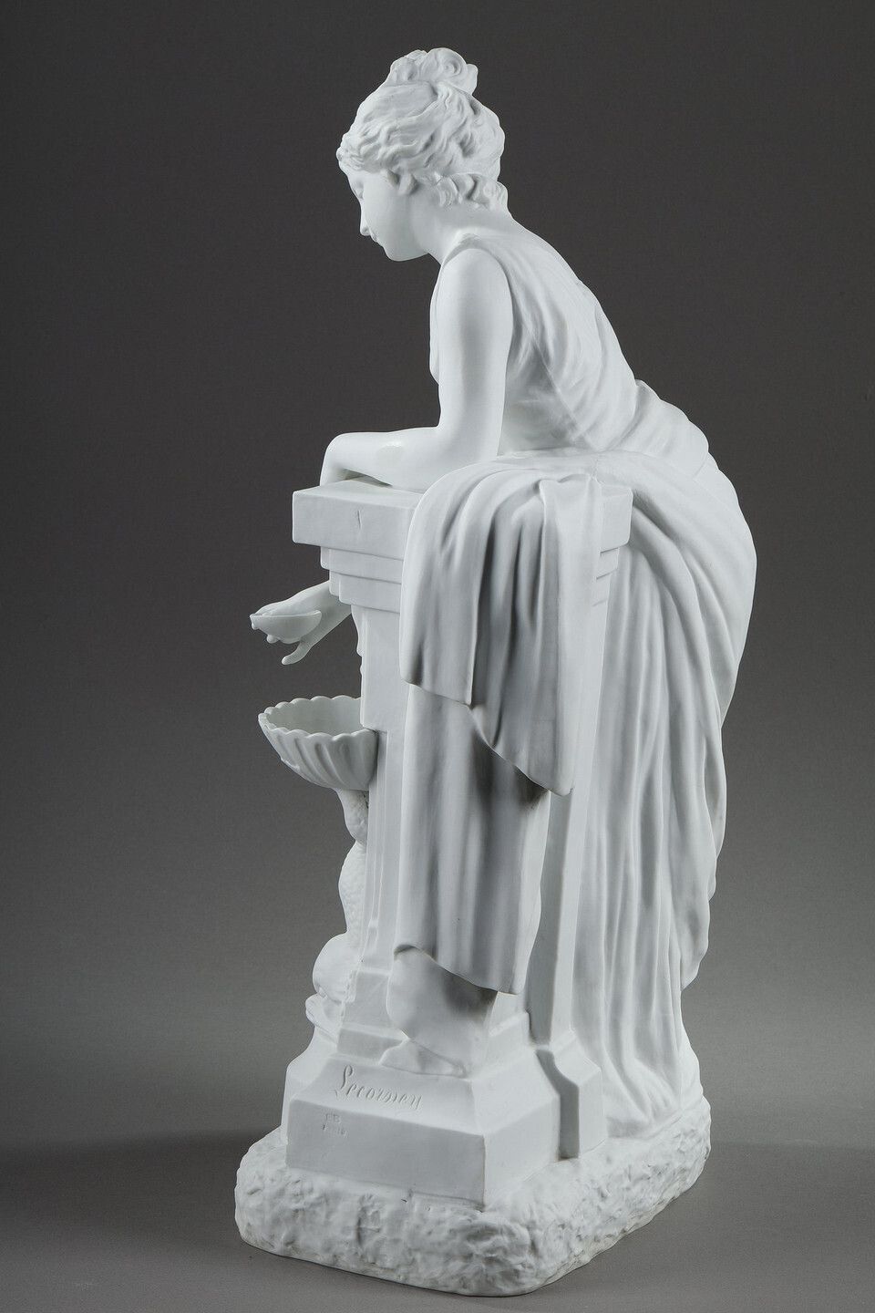 Porcelain Biscuit Sculpture, "Young Woman At The Fountain" By Nicolas Lecorney photo vinterior