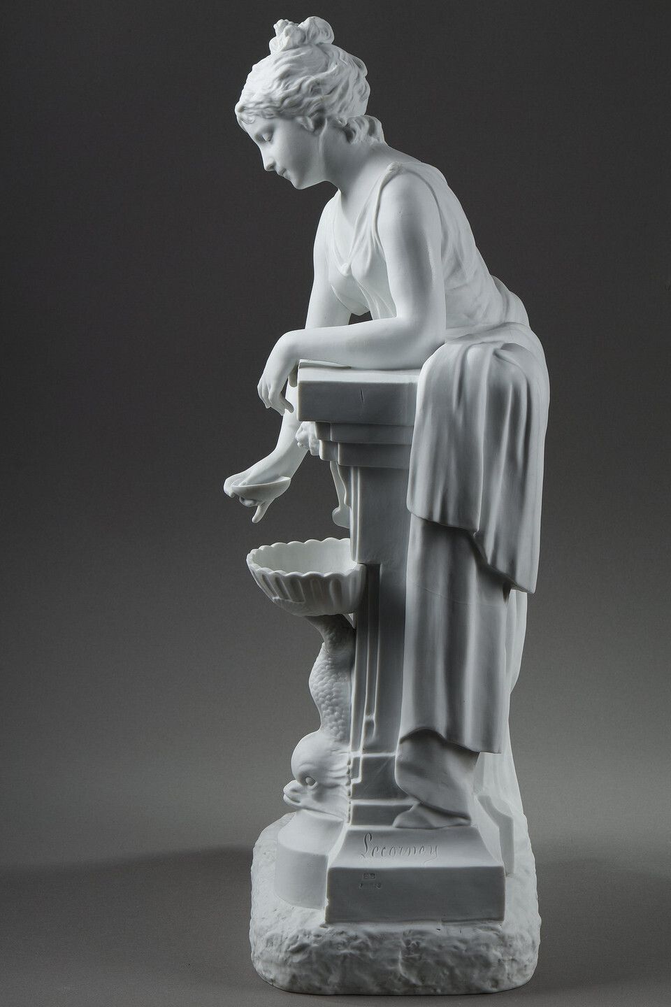Porcelain Biscuit Sculpture, "Young Woman At The Fountain" By Nicolas Lecorney photo buy