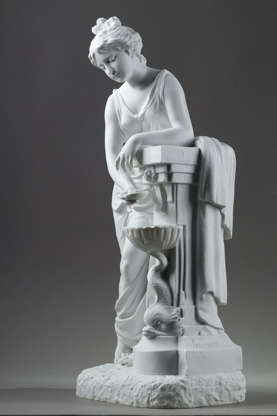 photo furniture Porcelain Biscuit Sculpture, "Young Woman At The Fountain" By Nicolas Lecorney