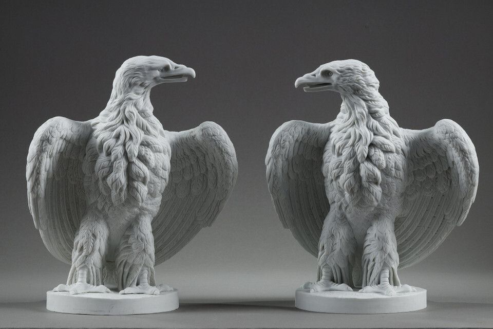 Pair Biscuit Sculptures Of Napoleon III Eagles photo for sale