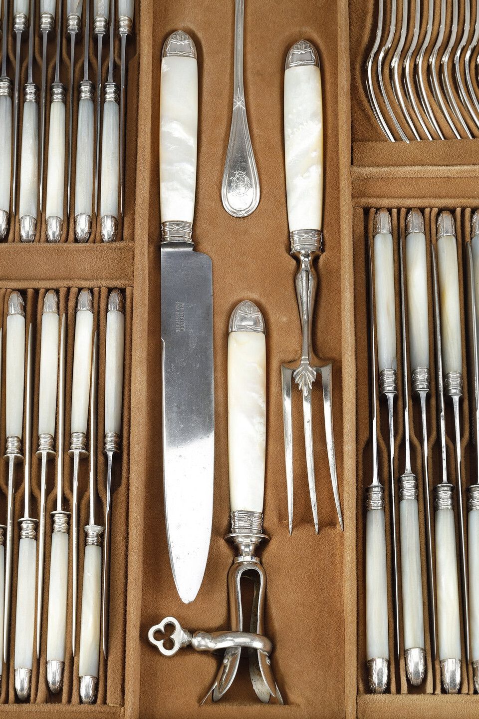 photo for sale Important Silver And Pear Flatware , In Original Case. Tétard Frères.
