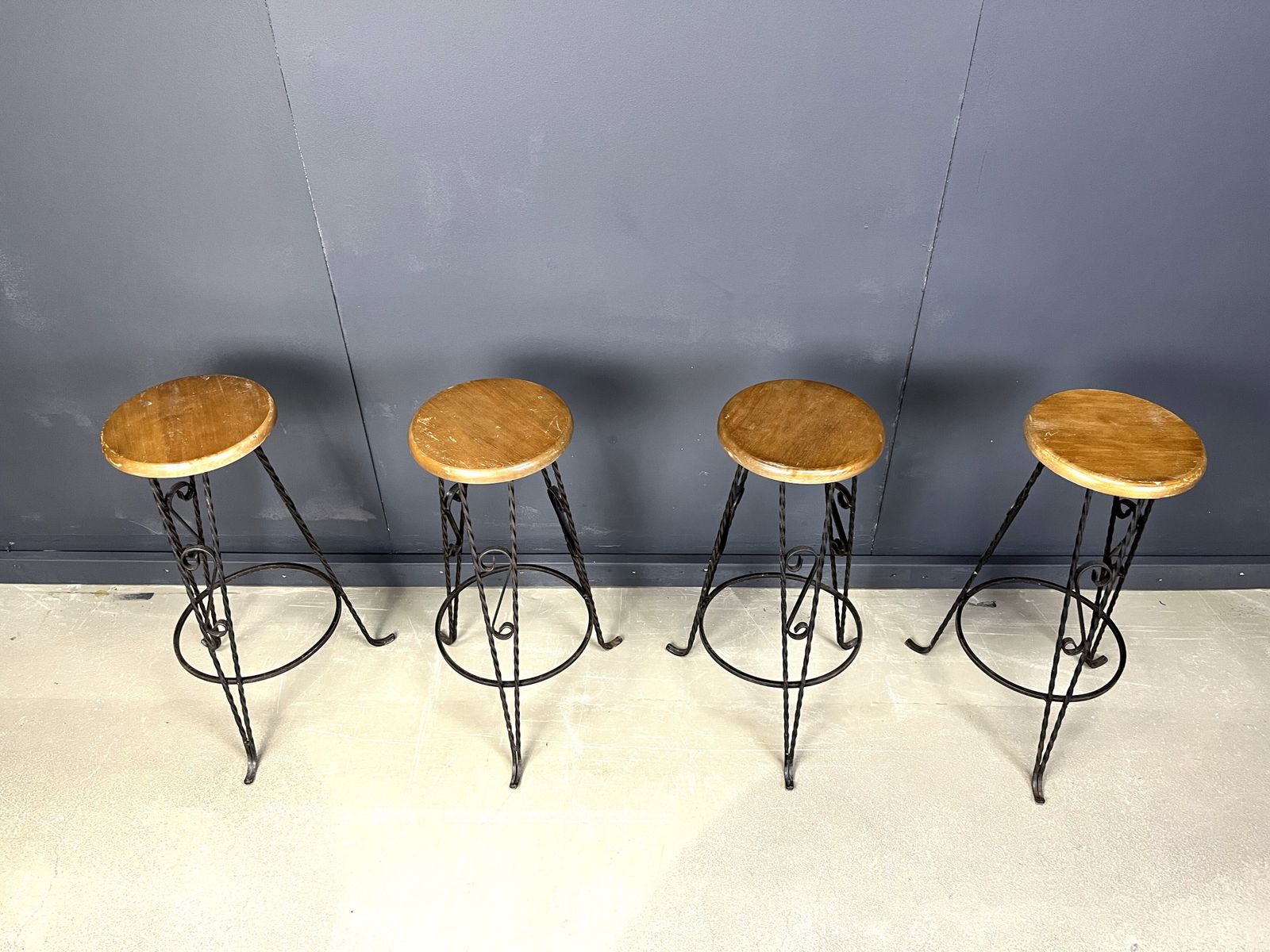 Vintage French Wrought Iron Bar Stools, 1960s   Set Of 4 photo for sale