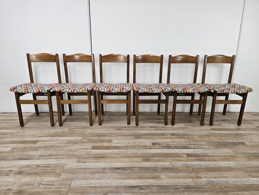Vintage Beech Dining Room Chairs With Geometric Seats, 1950s, Set Of 6