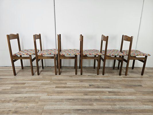 Vintage Beech Dining Room Chairs With Geometric Seats, 1950s, Set Of 6 photo for sale