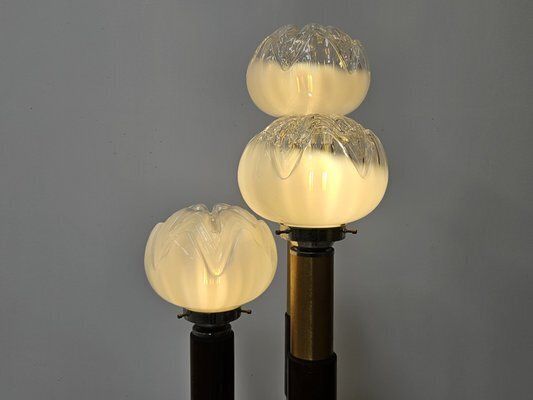Mid Century Murano Glass 3 Light Floor Lamp In Wood And Metal, 1970s photo 986.0