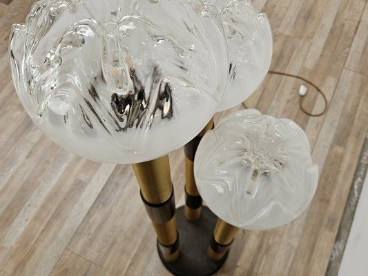Mid Century Murano Glass 3 Light Floor Lamp In Wood And Metal, 1970s photo vintage