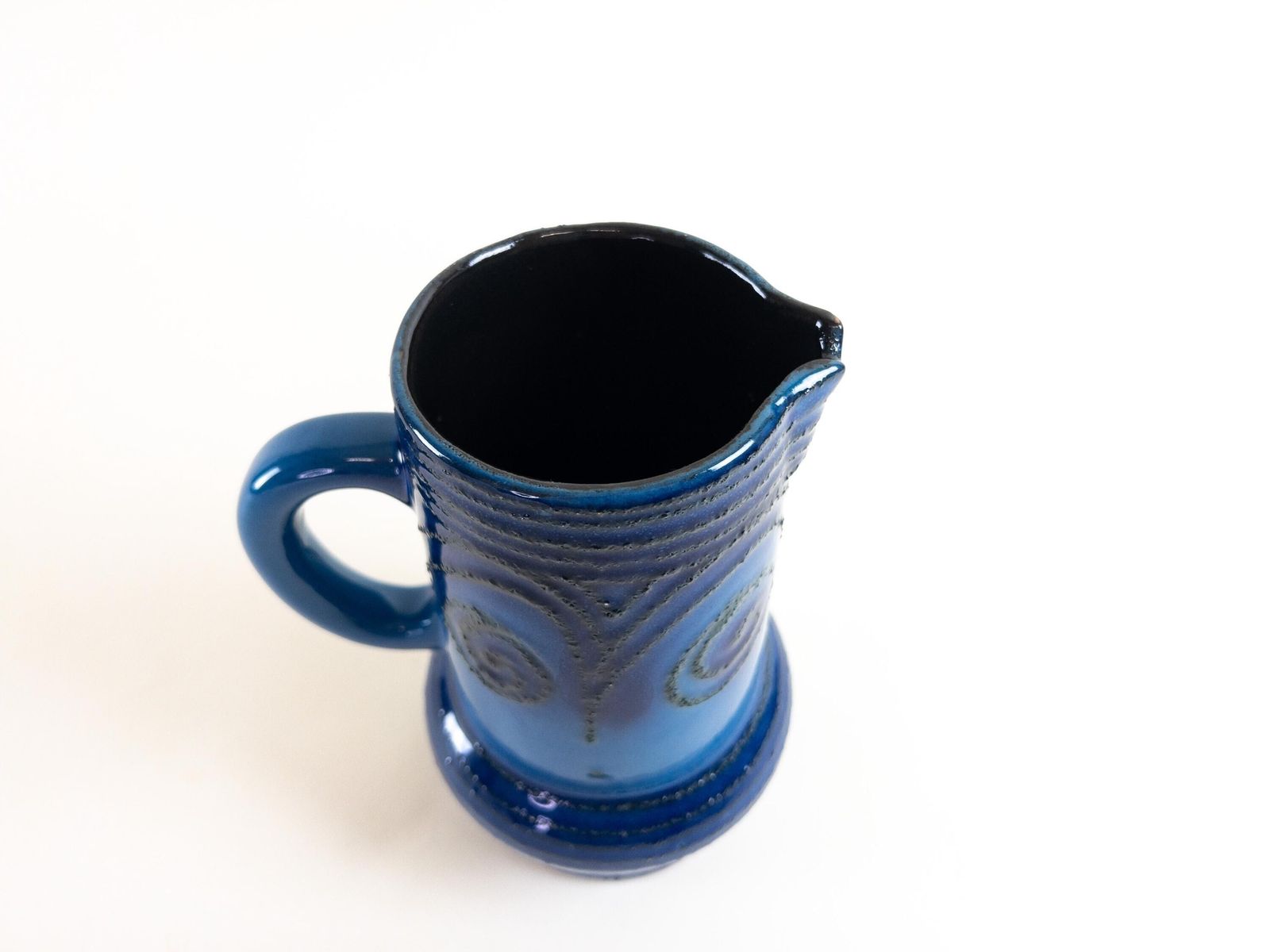 Fat Lava Blue Pitcher   Vintage East German Pottery Ceramic Jug By Strehla Keramik   Capacity 1 Litre photo vintage