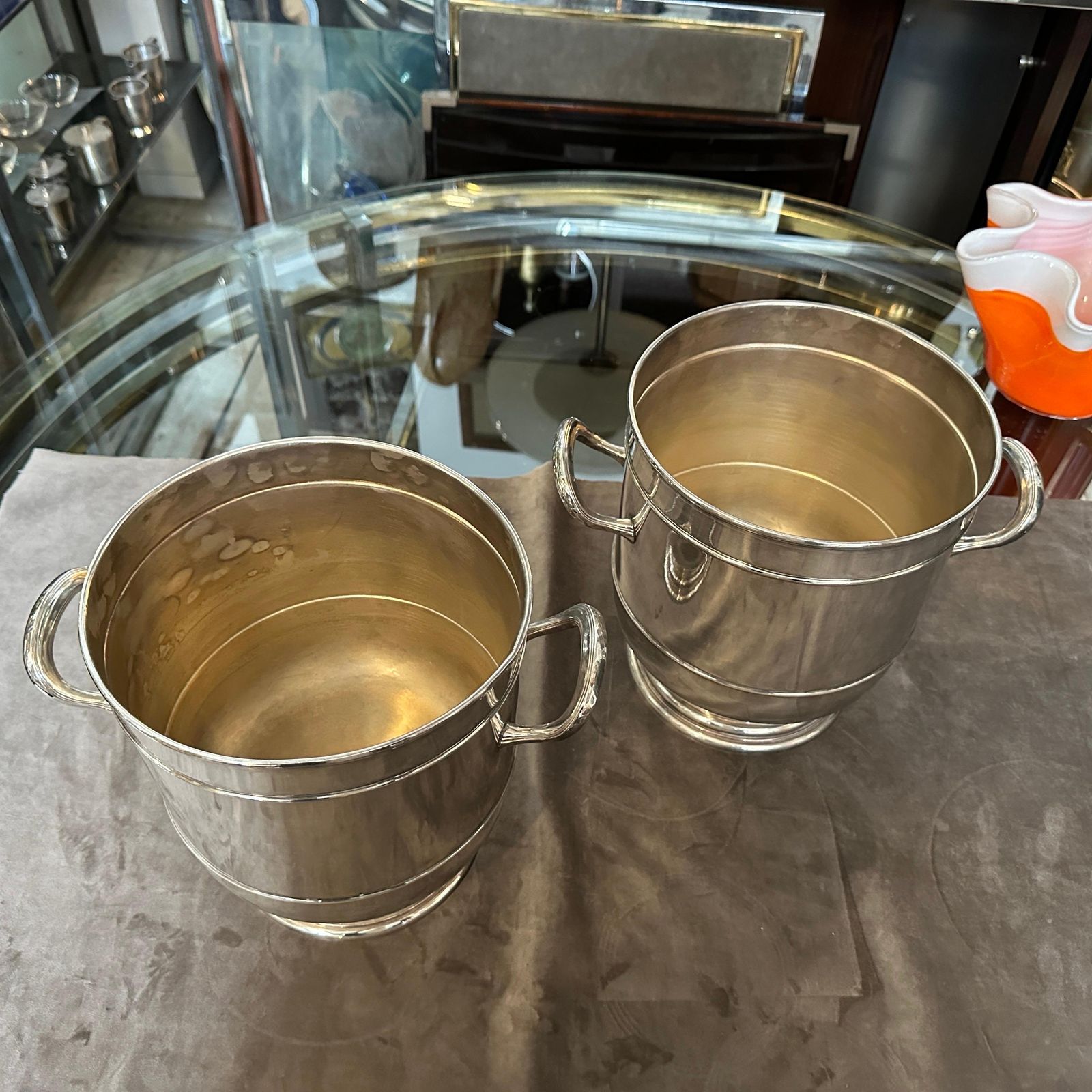 A Pair Of 1970s High Quality Modern Silver Plated Wine Coolers By Sant'andrea photo Home Decor