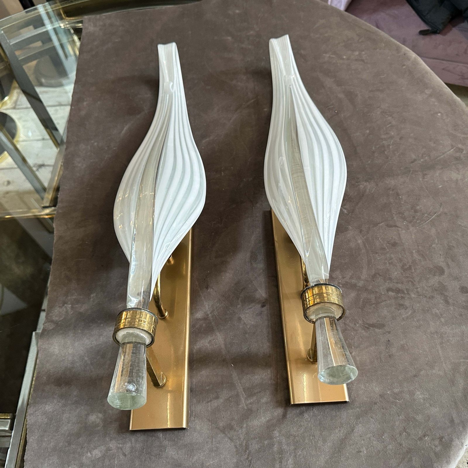 A Pair Of 1970s Mid Century Modern Murano Glass Huge Wall Sconces By Franco Luce photo furniture