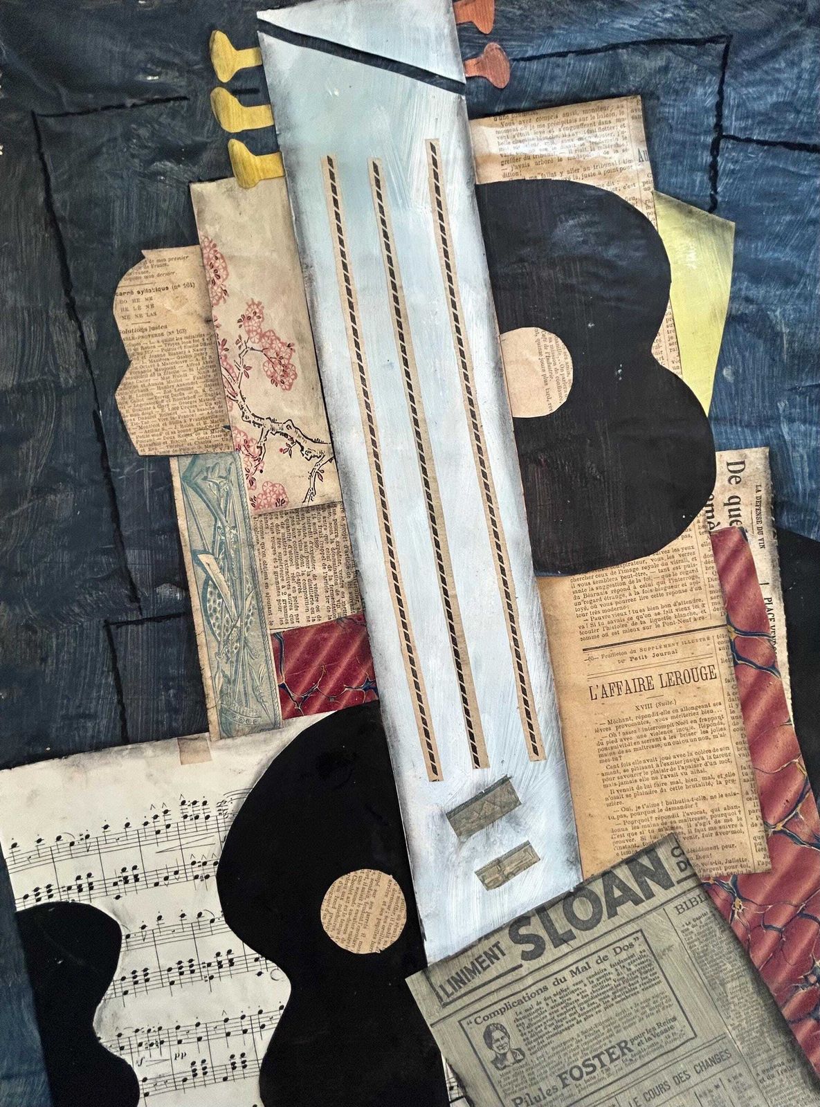1930s French Cubism Collage Painting/Canvas Cubist Composition, Guitar And Newspaper Modernism Avant Garde Modernist Music Still Life photo Art