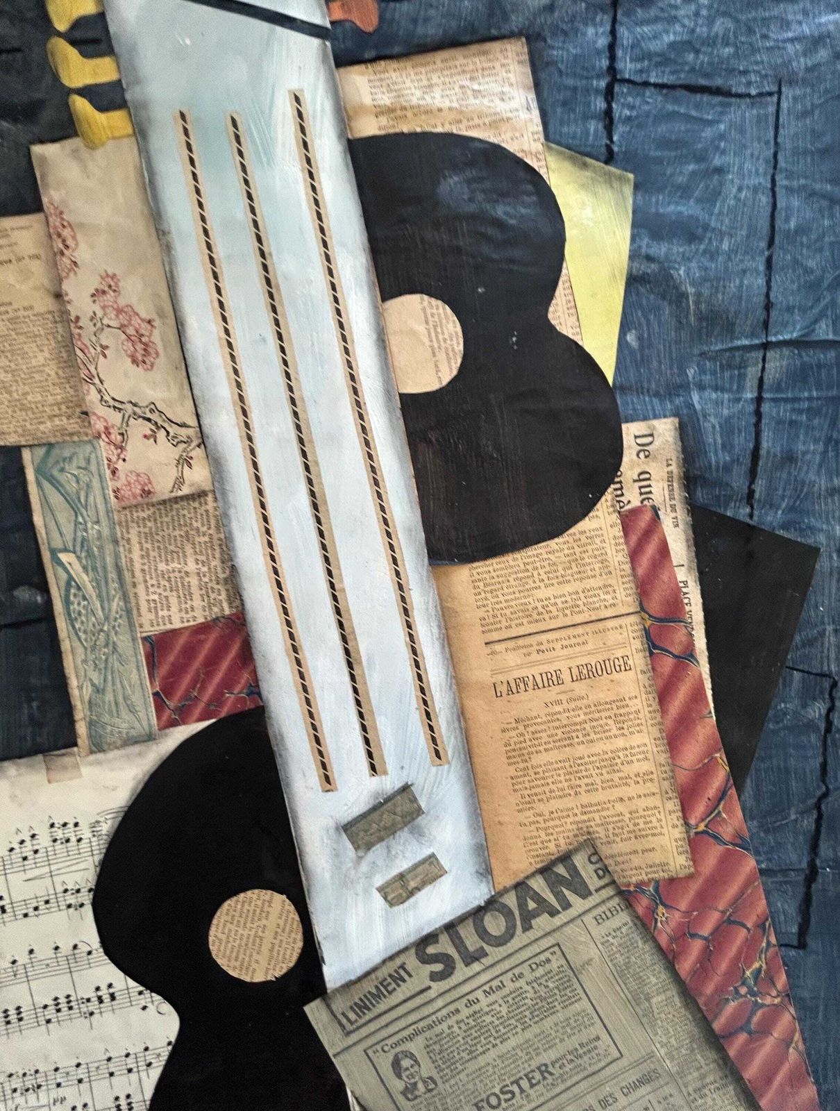 1930s French Cubism Collage Painting/Canvas Cubist Composition, Guitar And Newspaper Modernism Avant Garde Modernist Music Still Life photo 937.0