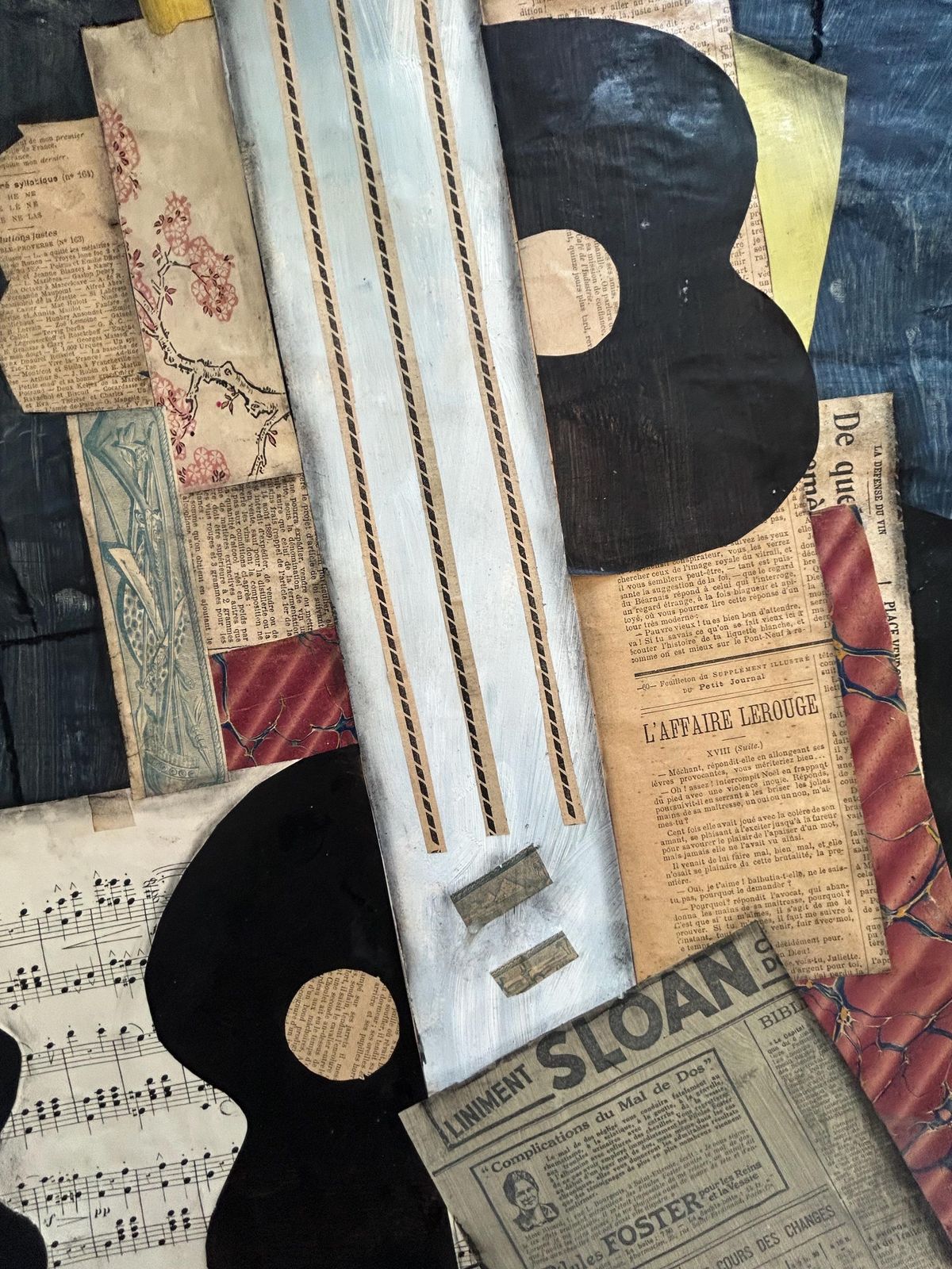 photo furniture 1930s French Cubism Collage Painting/Canvas Cubist Composition, Guitar And Newspaper Modernism Avant Garde Modernist Music Still Life