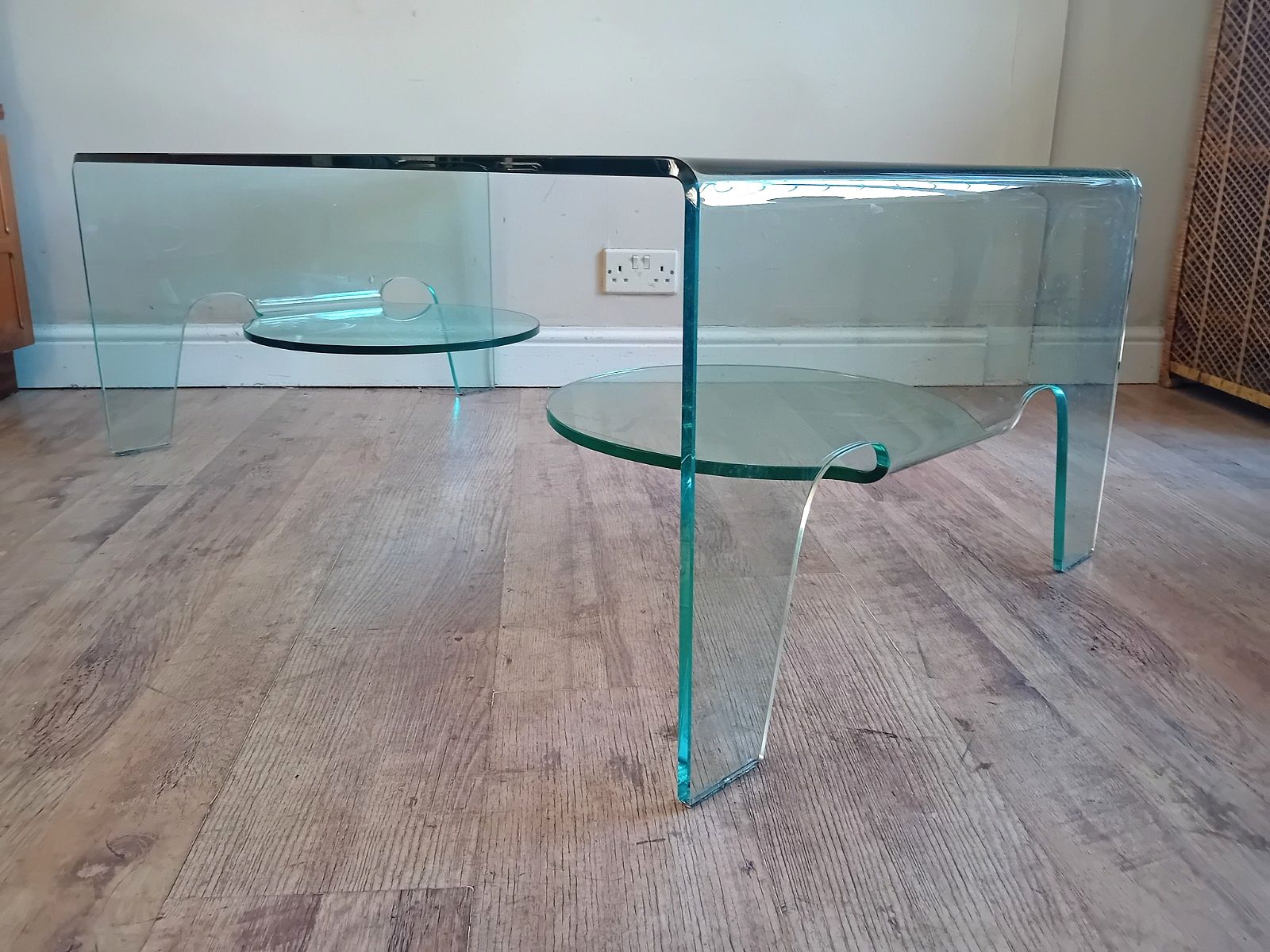 Beautiful Italian  Modernist Tempered Glass Folded Drinks / Coffee Table photo vinterior
