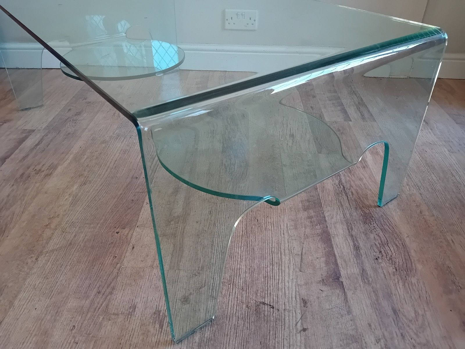 photo for sale Beautiful Italian  Modernist Tempered Glass Folded Drinks / Coffee Table