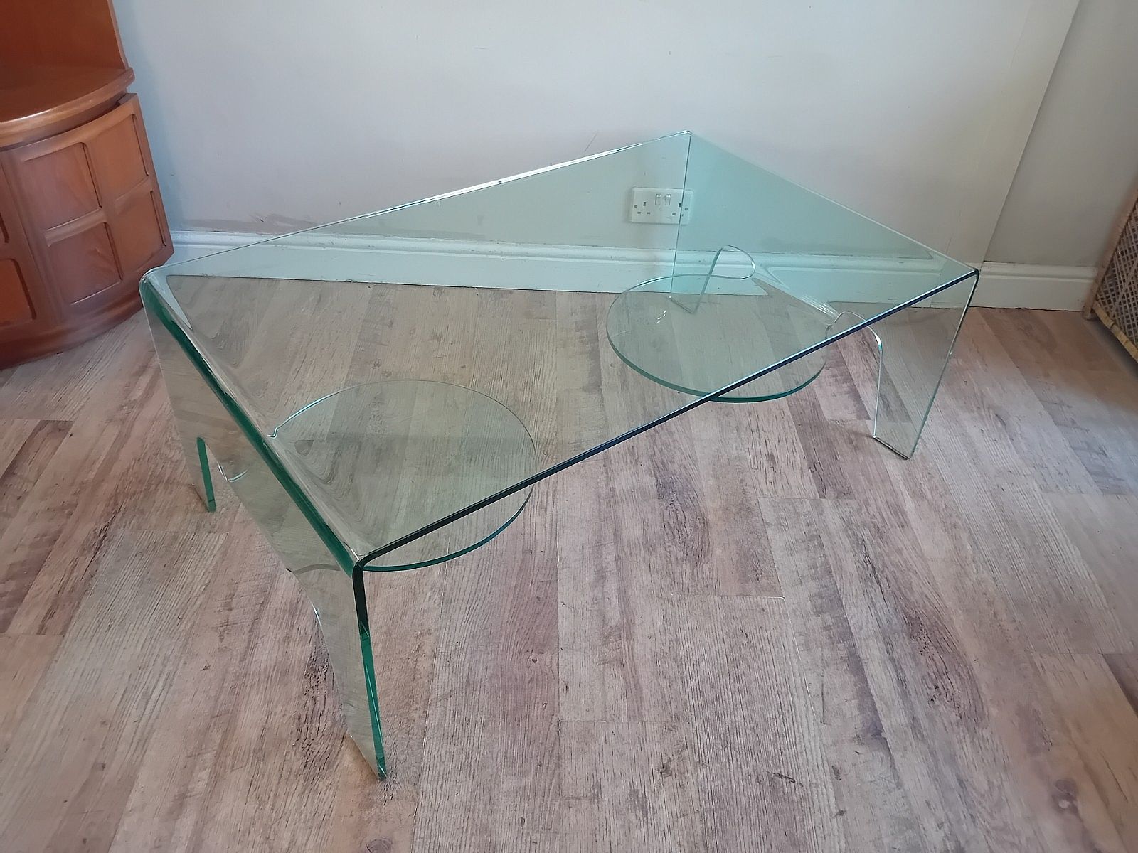 photo buy Beautiful Italian  Modernist Tempered Glass Folded Drinks / Coffee Table