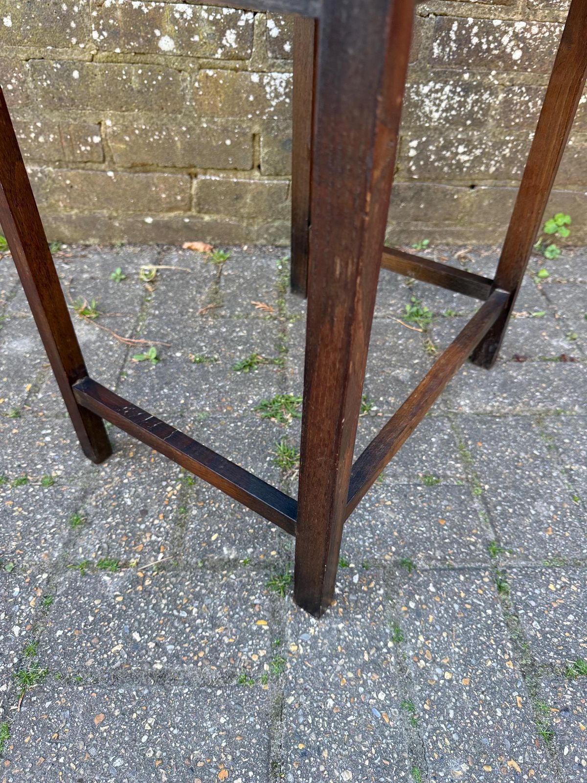 photo for sale Unique Vintage Small Wooden Oak Table, Plant Stand, Retro Table With Stripped Top (31cm X 45cm X 31cm)