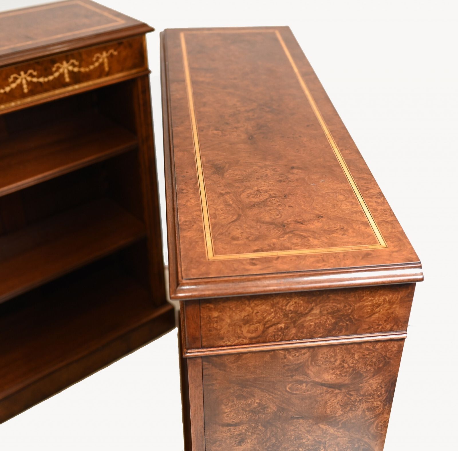 Furniture Pair Sheraton Bookcases   Walnut Low Open Front Bookcase photo