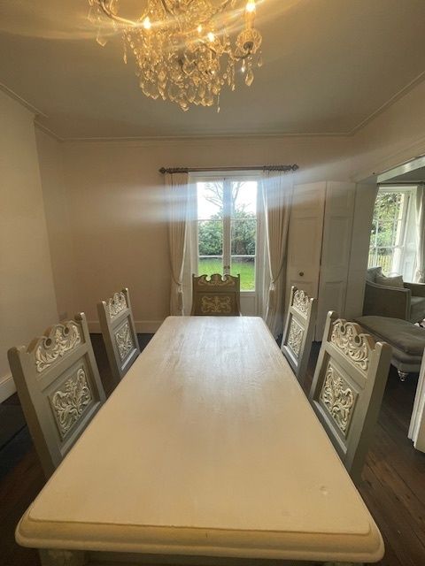 Chalk Painted Rustic French Style Dining Table & 6 Chairs photo vinterior