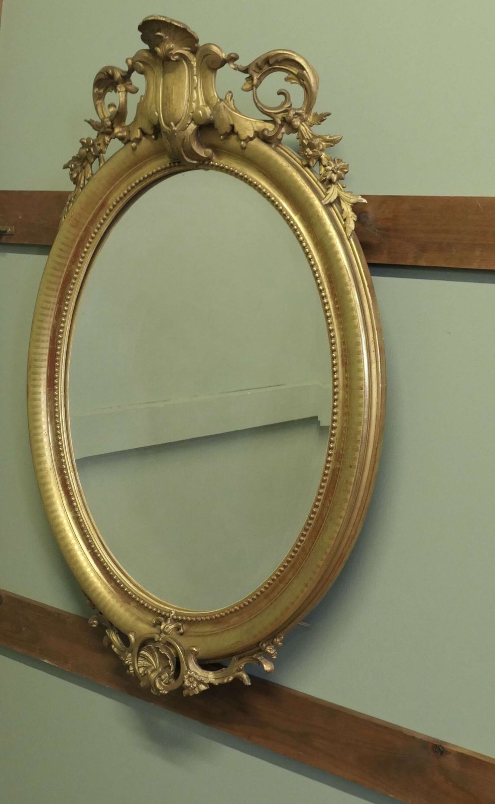 A Very Large French Rococo Oval Gilt Wall Mirror photo for sale