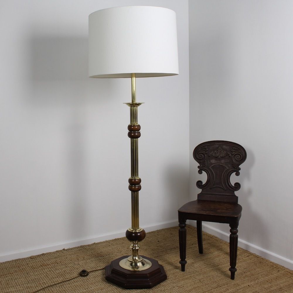 1950’s Wood And Brass Floor Lamp photo Lighting