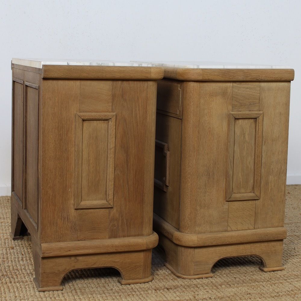 Pair Of Art Deco Oak Bedside Cabinets With Marble Tops photo 1104.0