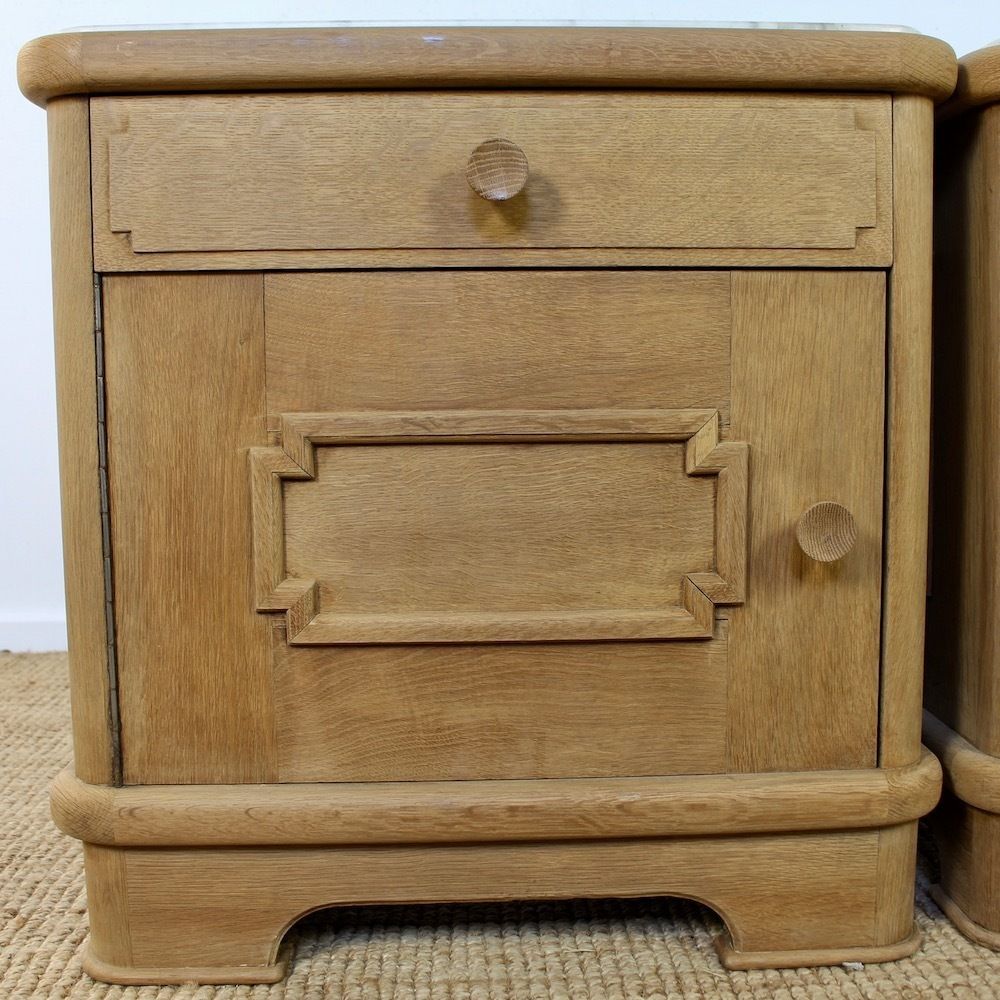 photo furniture Pair Of Art Deco Oak Bedside Cabinets With Marble Tops