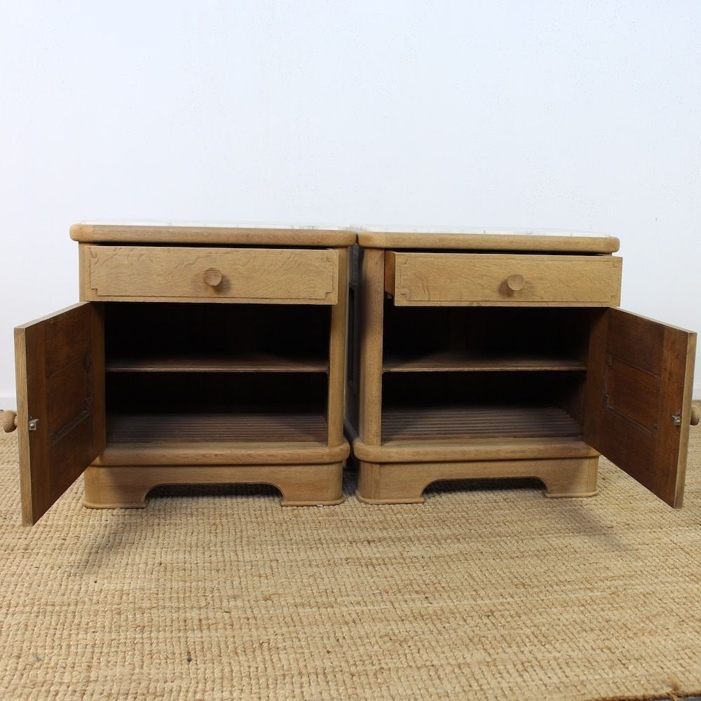 Furniture Pair Of Art Deco Oak Bedside Cabinets With Marble Tops photo