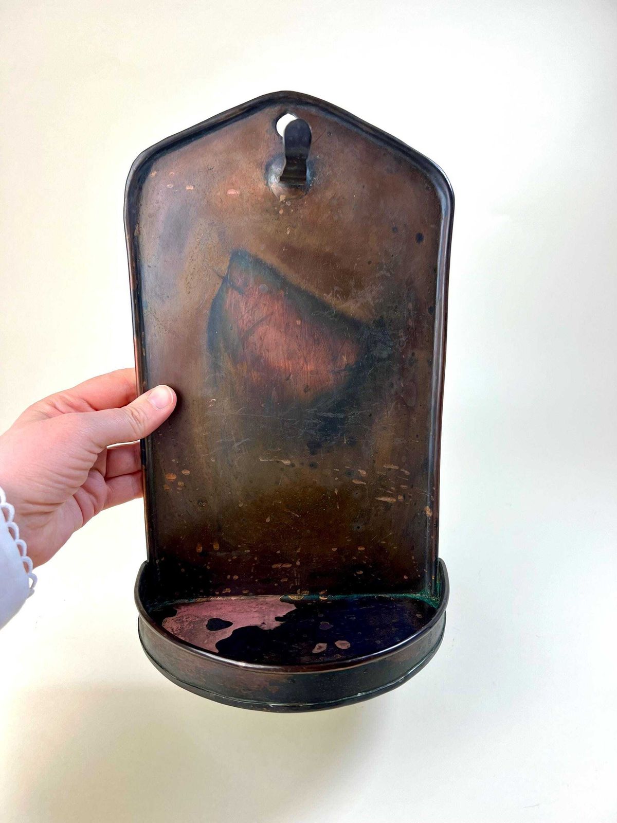 Vintage Copper Wall Sconce Shelf | Primitive Folk Art Religious Decor | Handcrafted Home Accent | Primitive Religious Altar photo 89.0