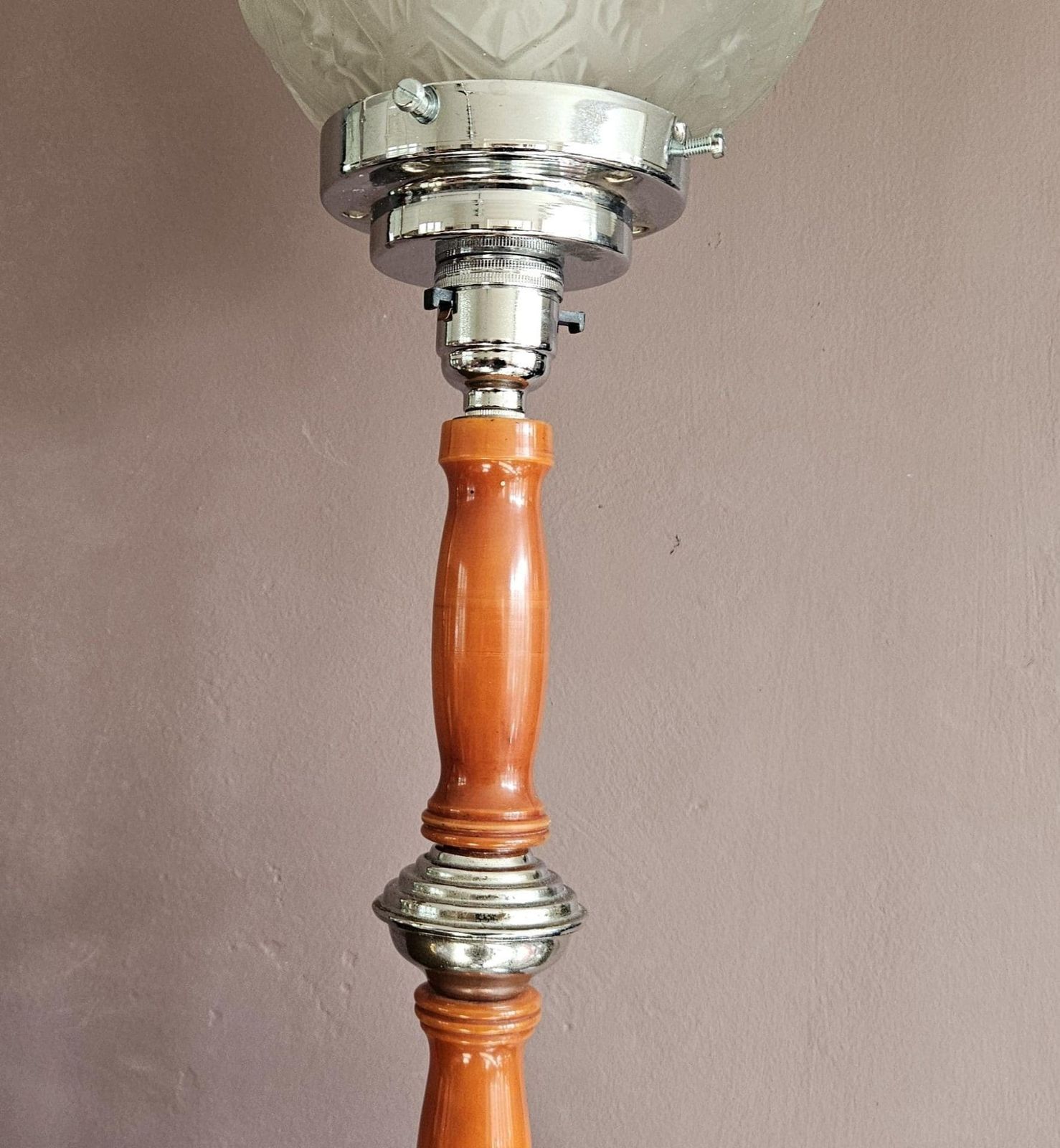 Art Deco Table Lamp Amber Phenolic And Chrome photo Lighting