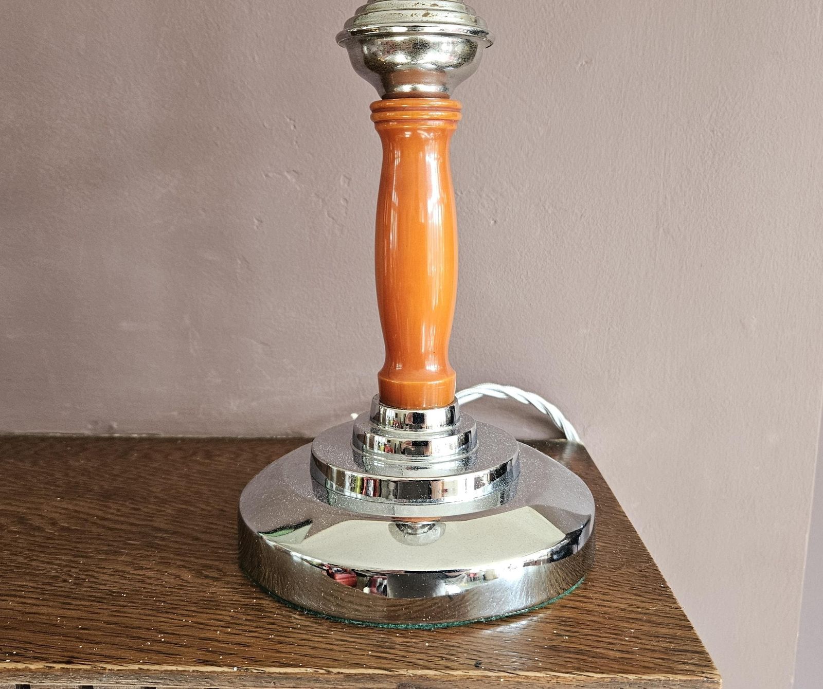 Art Deco Table Lamp Amber Phenolic And Chrome photo vinterior