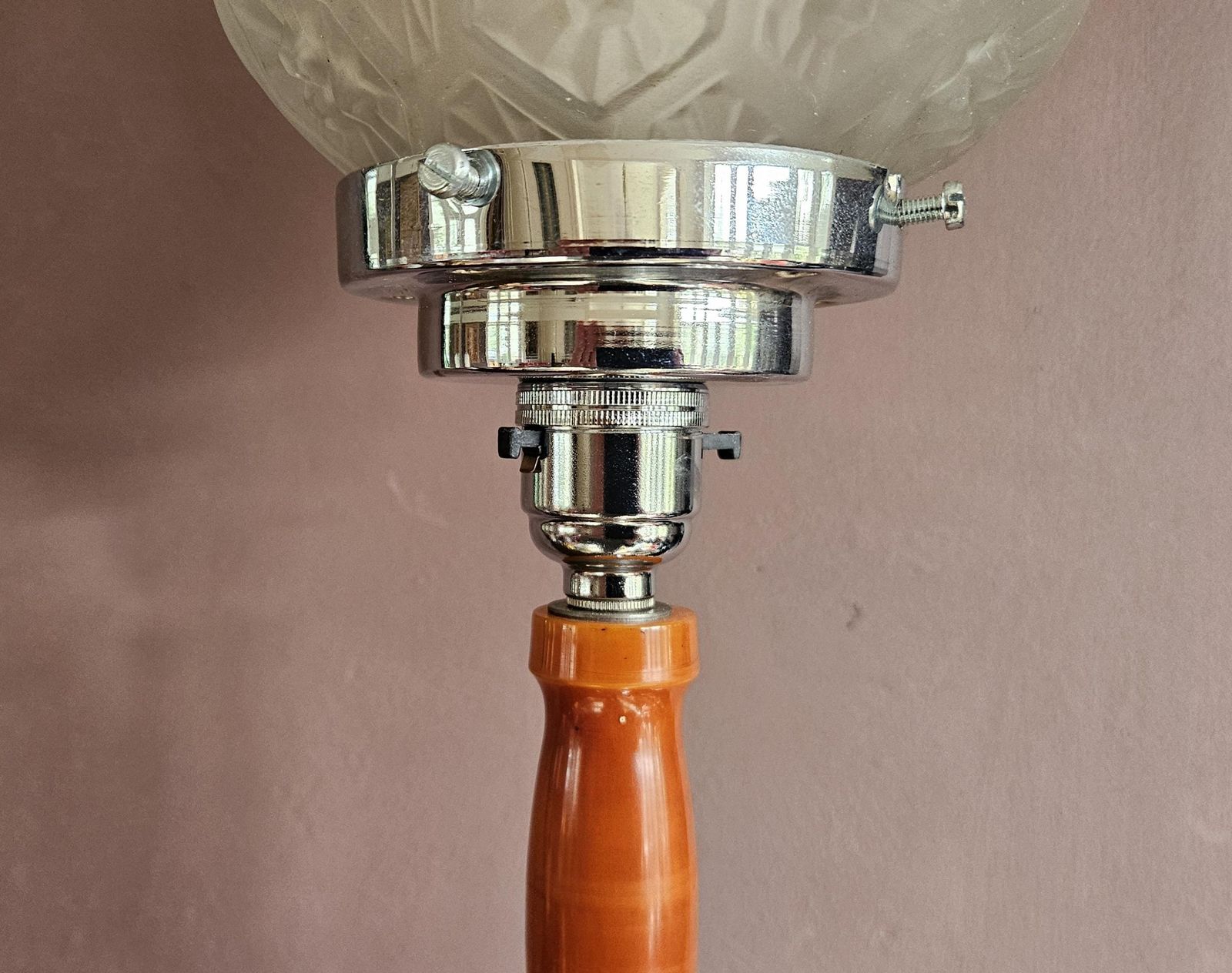 Art Deco Table Lamp Amber Phenolic And Chrome photo buy