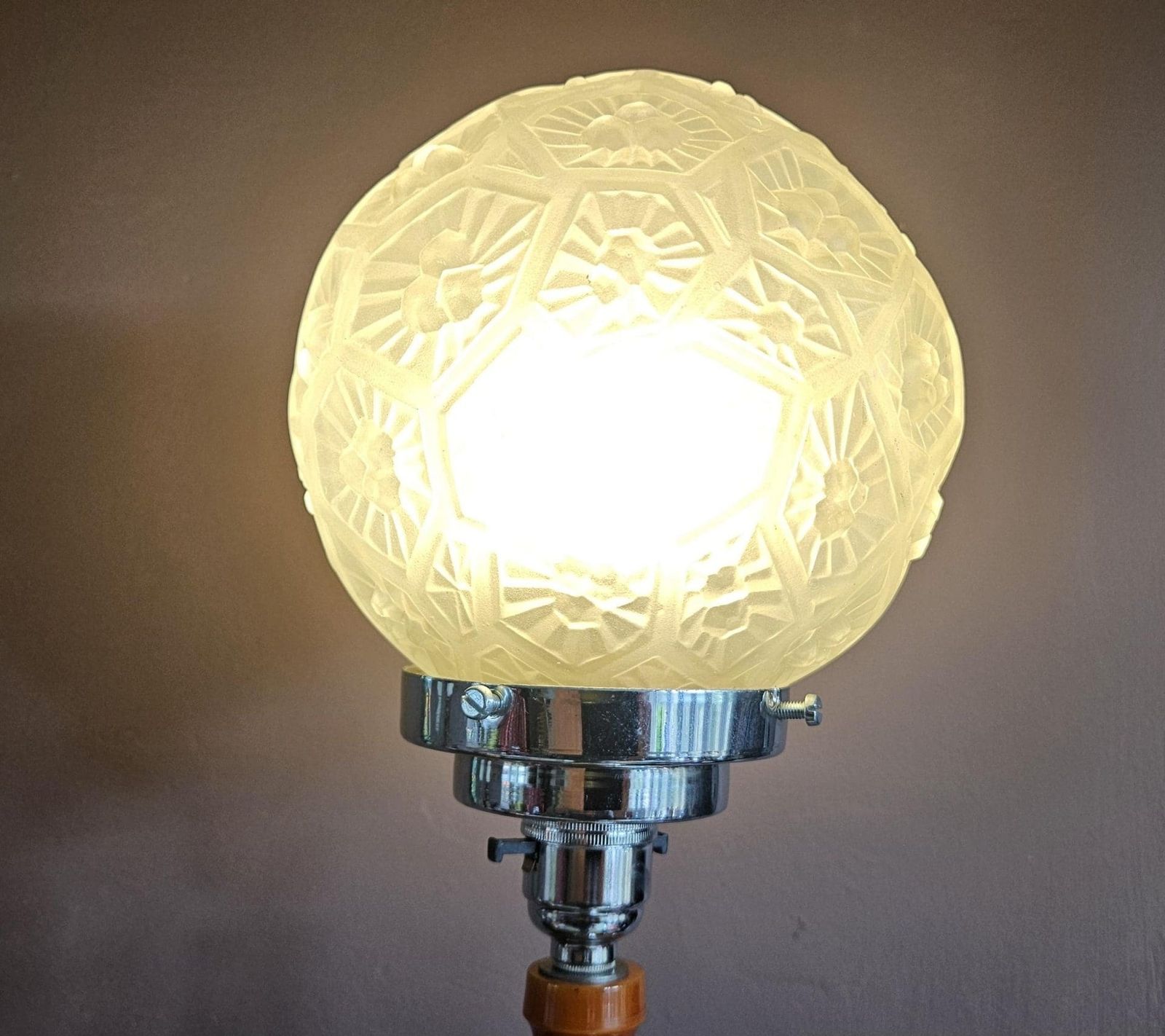 photo for sale Art Deco Table Lamp Amber Phenolic And Chrome