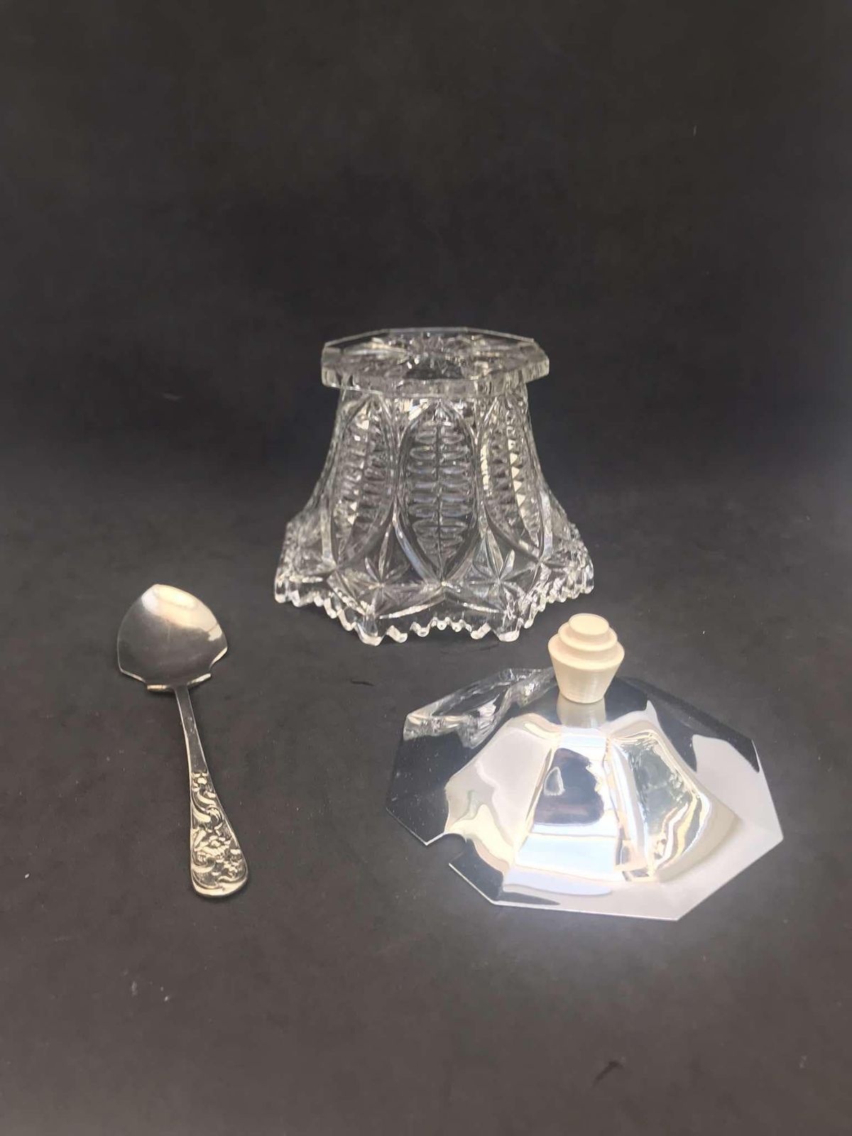 Jam Jar Mustard Pot Jelly Sugar Condiments Honey With Spoon Condiment Server British Crystal Cut Bowl Breakfast Table Christmas Wedding Gift photo furniture