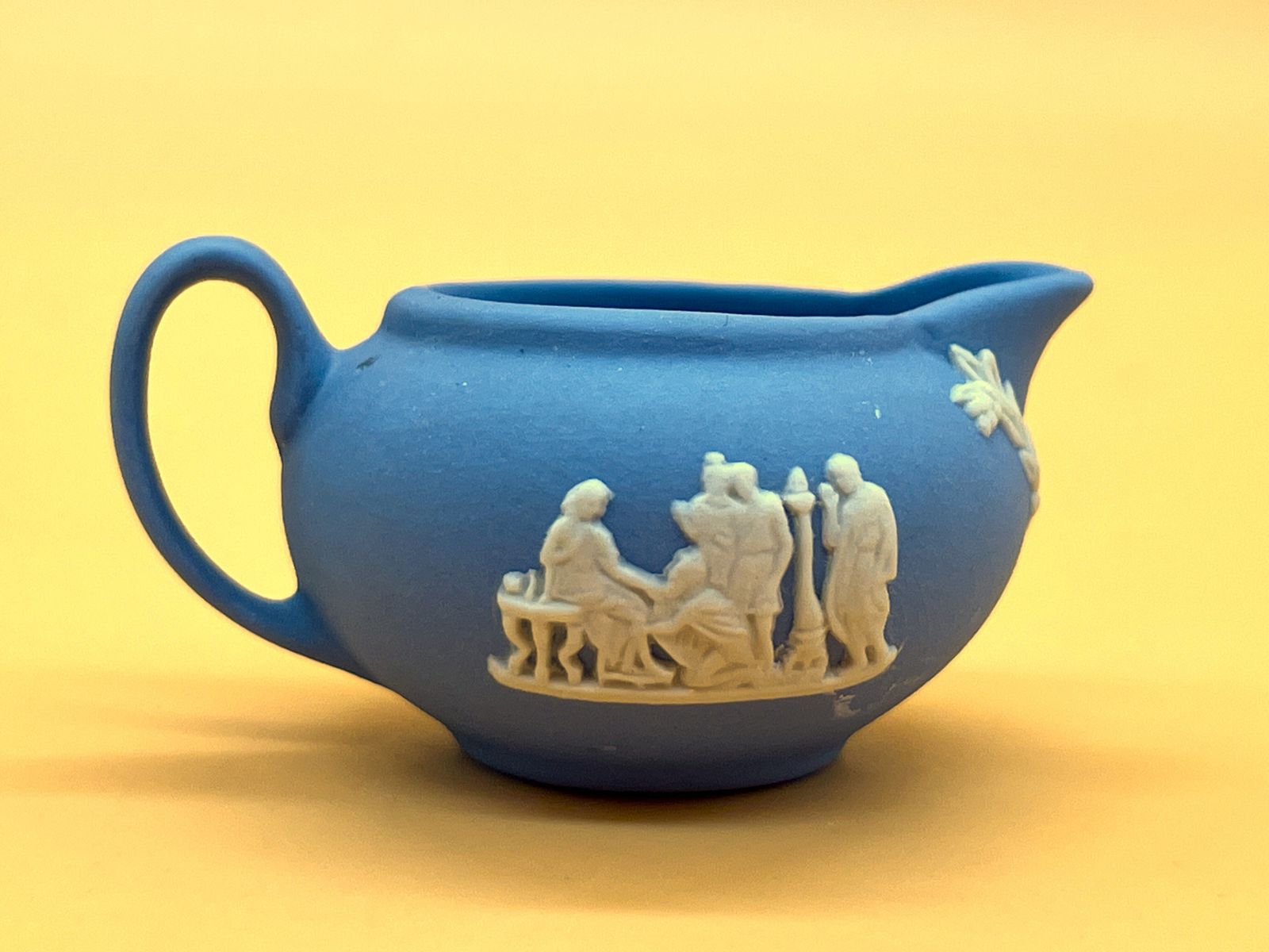 Wedgwood Pottery Blue Jasperware Miniature 3 Piece Cabinet Display Tea Set.  Teapot, Creamer & Sugar. photo for sale