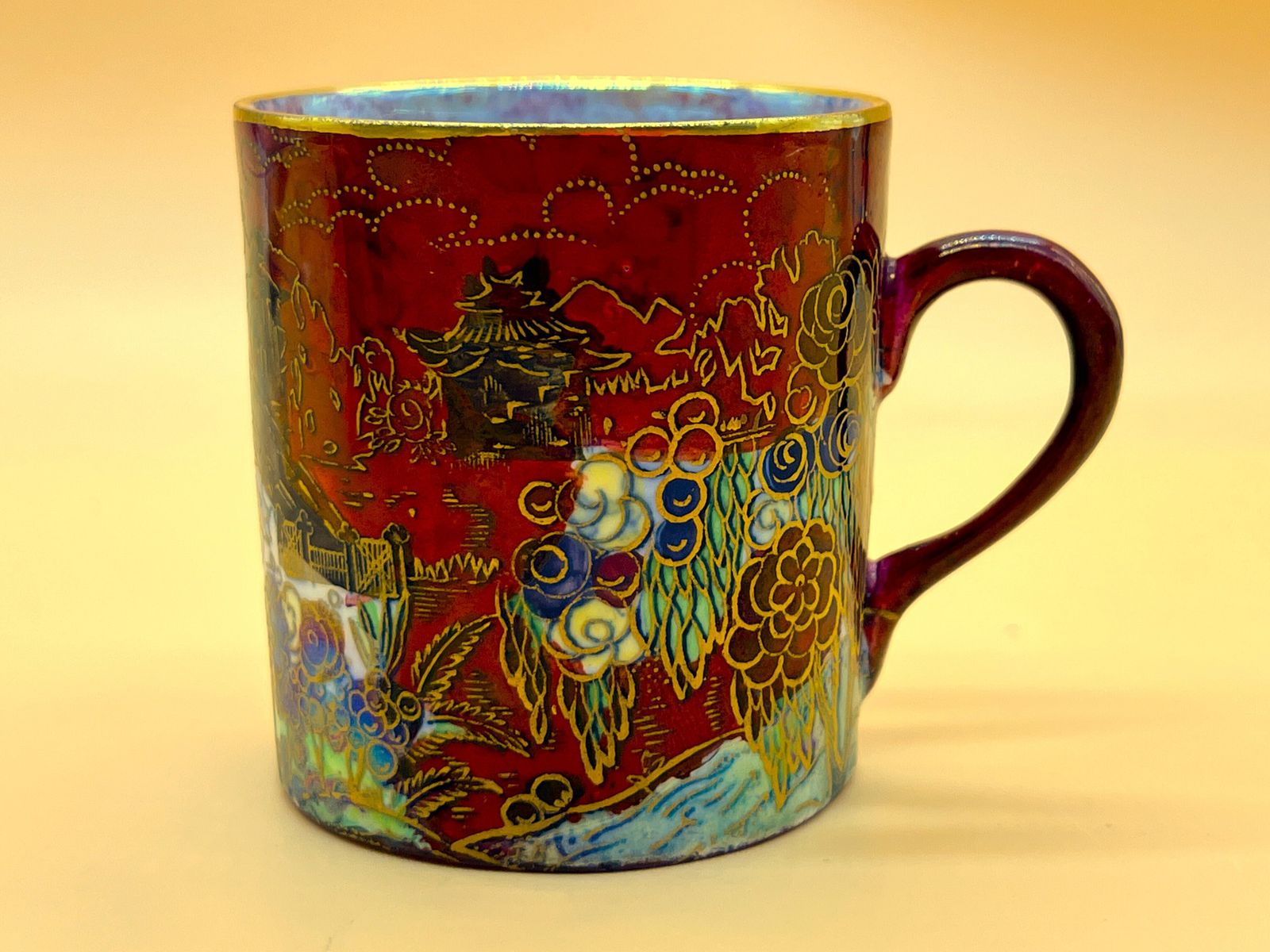 Antique A G Harley Jones Wilton Ware Red Luster Design Demitasse Cup & Saucer Duo. 711820. photo Home Decor