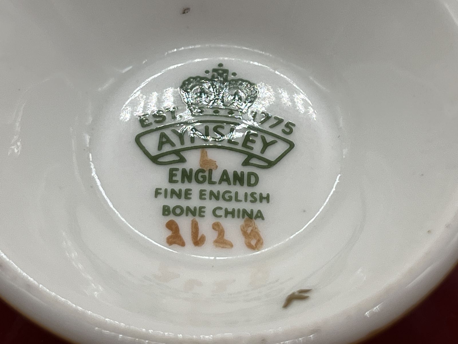 725.0 Large Aynsley China Cabbage Rose Signed G Bentley Red And Gold Footed Cabinet Tea Cup & Saucer Duo. 2628. photo