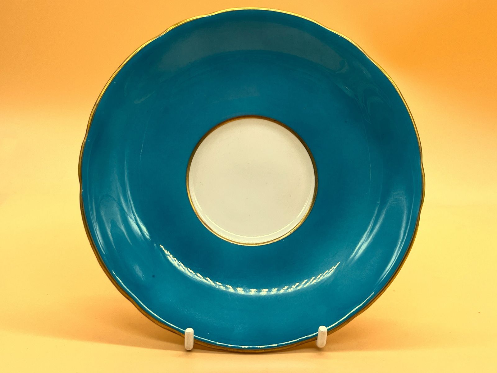 Aynsley China Orchard Gold Fruits Signed D Jones Oban Shape Turquoise And Gold Cabinet Tea Cup & Saucer Duo. 1034. photo vinterior