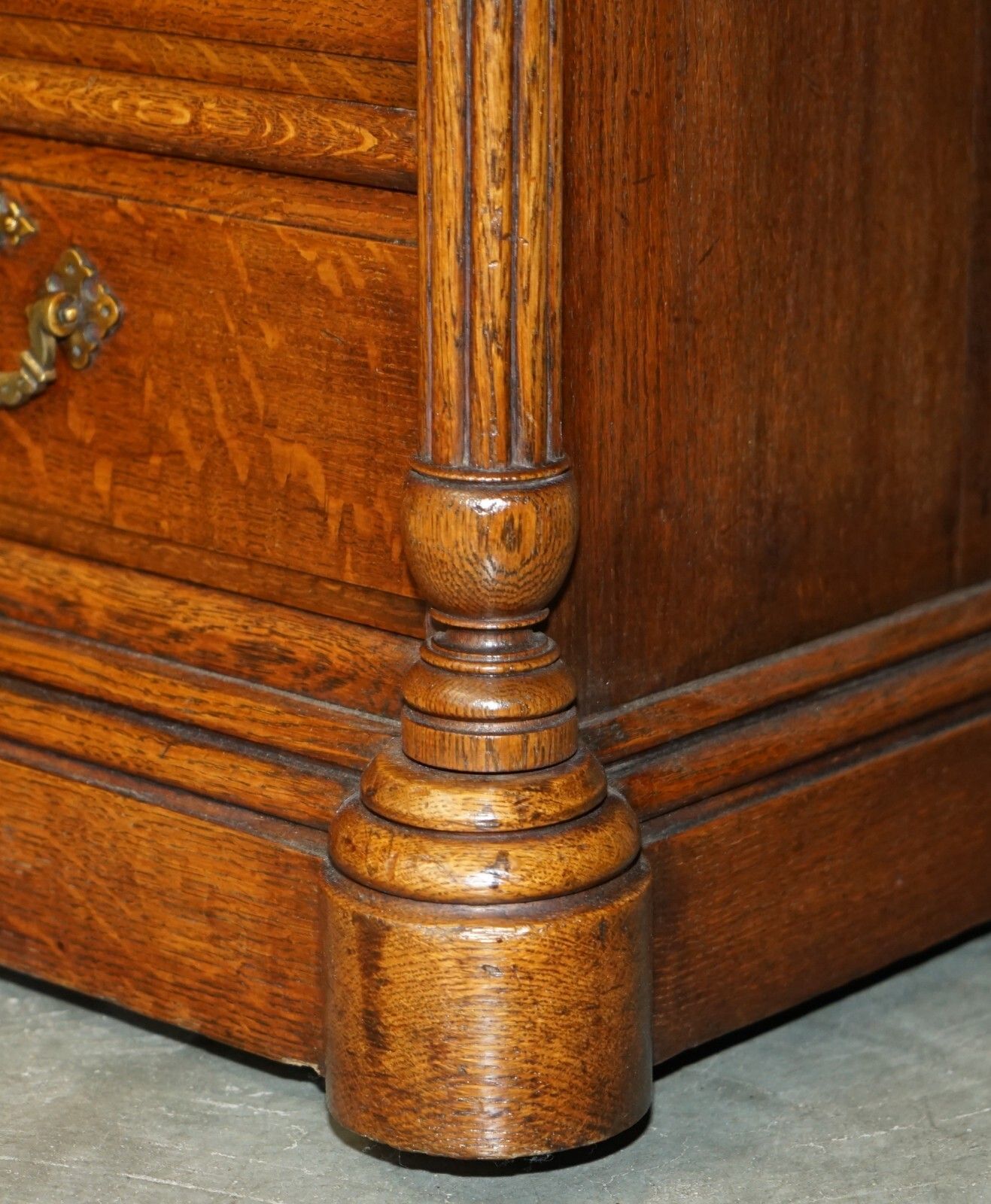 Antique Restored C Hindley & Son English Oak Green Leather Double Sided Desk photo vintage