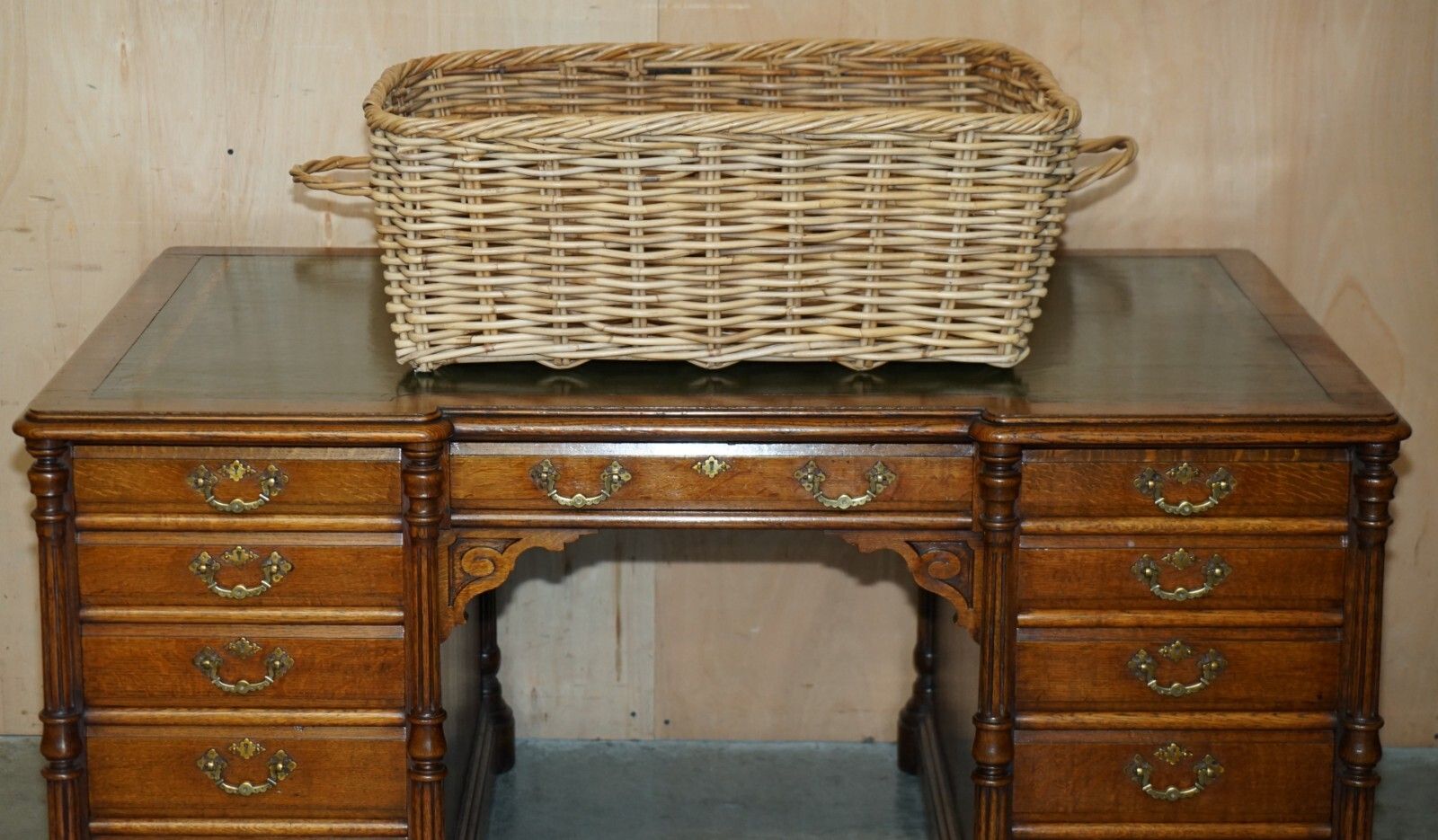 Huge Antique Victorian Wicket Basket 102cm X 60cm Extra Large Wood Fire Log Bin photo furniture