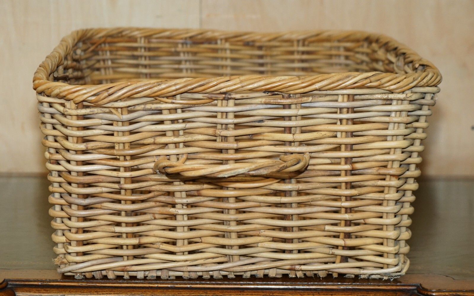 Huge Antique Victorian Wicket Basket 102cm X 60cm Extra Large Wood Fire Log Bin photo vintage