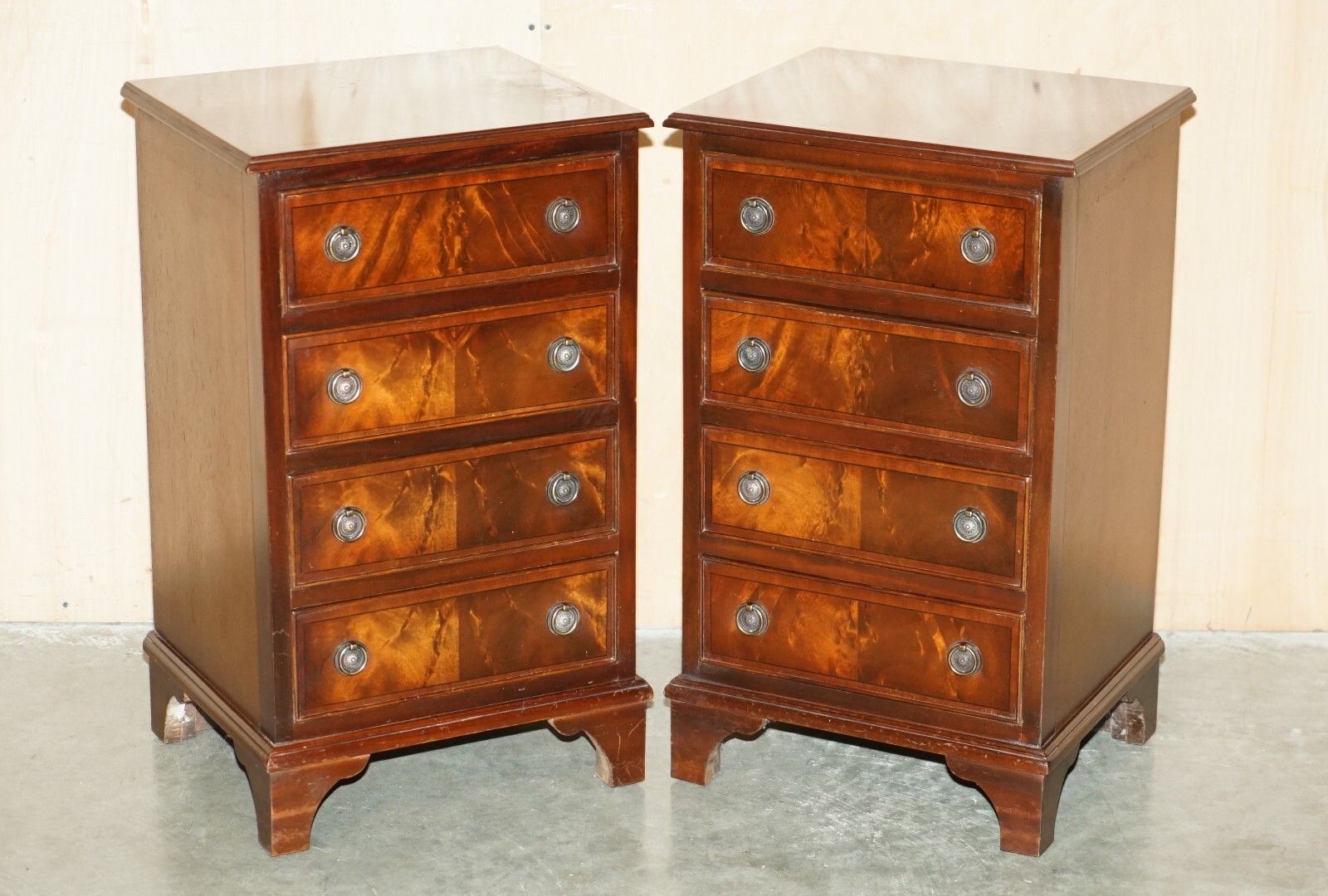 Pair Of Restored French Polished Flamed Mahogany Side Table Chest Of Drawers photo furniture