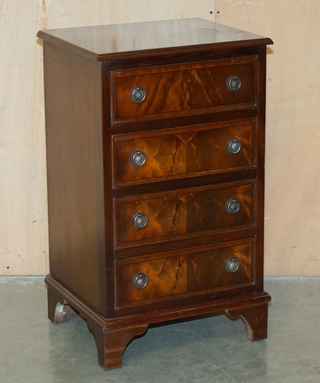 Pair Of Restored French Polished Flamed Mahogany Side Table Chest Of Drawers photo for sale