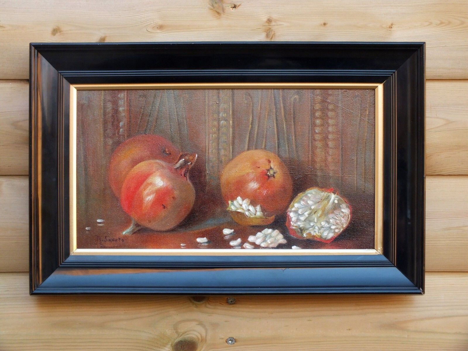 Antique Victorian Framed  Still Life Fruit Pomegranate Original Oil Painting photo furniture