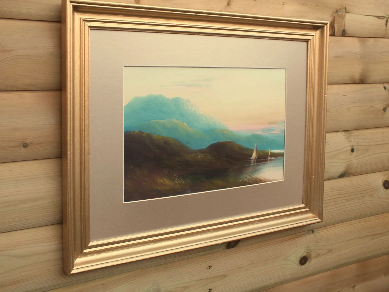 Antique Victorian Oil Mountain Sunset Lake  District Landscape Painting Framed photo 250.0