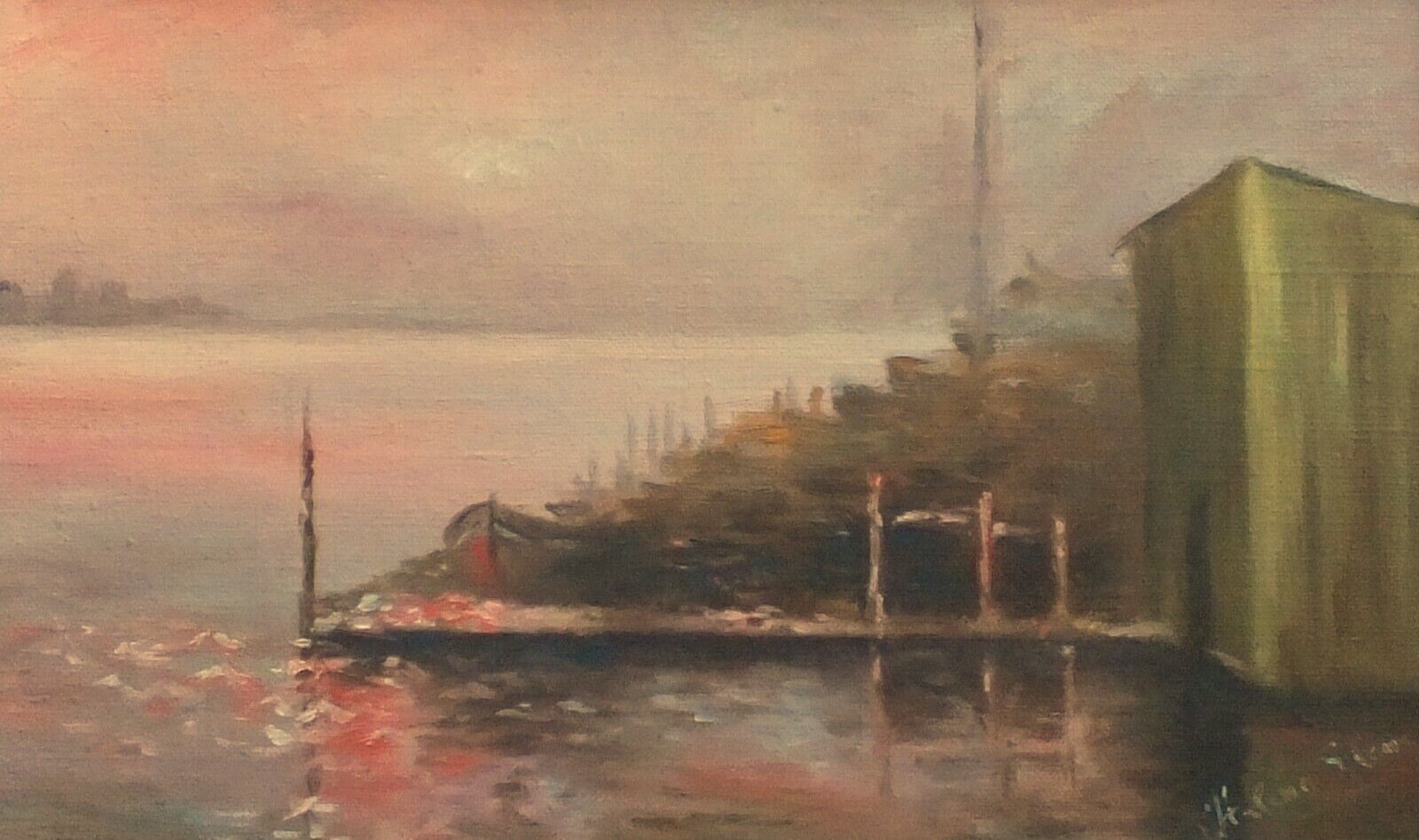 Sunset On The Thames London Antique Oil Painting Framed Signed Original photo for sale