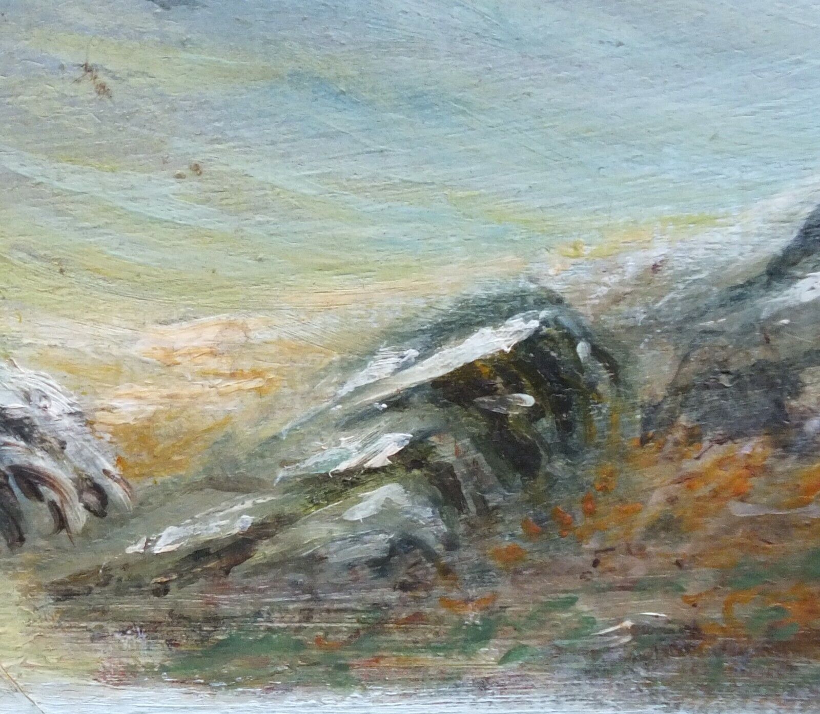 Scottish Highlands Mountain Landscape Antique Oil Painting Framed Mounted photo vintage